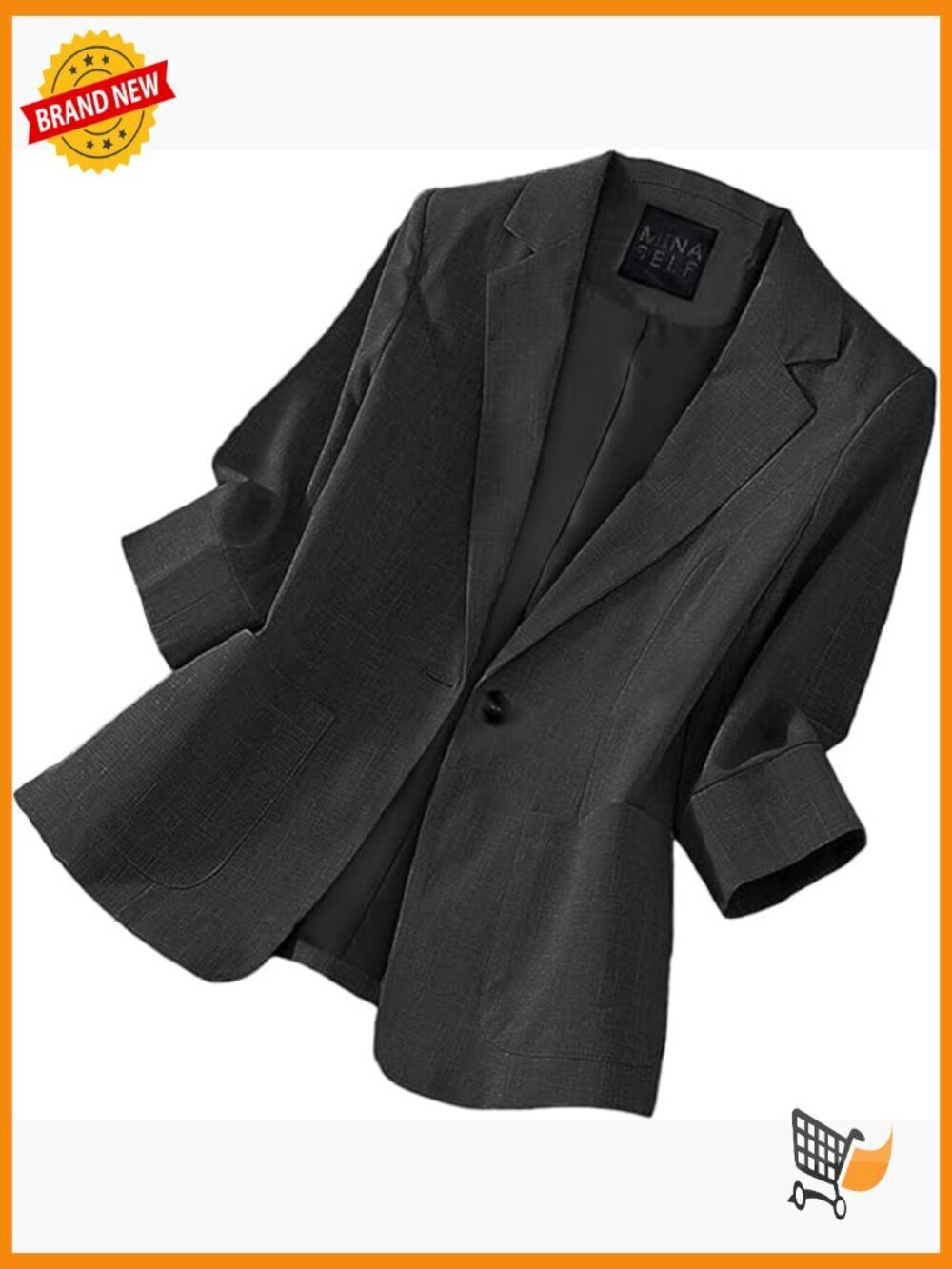 Women's Linen Blazer 3/4 Sleeve Lightweight Breathable Office Jacket with